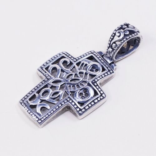 VTG handmade Sterling silver filigree pendant, 925 cross, Stamped 925