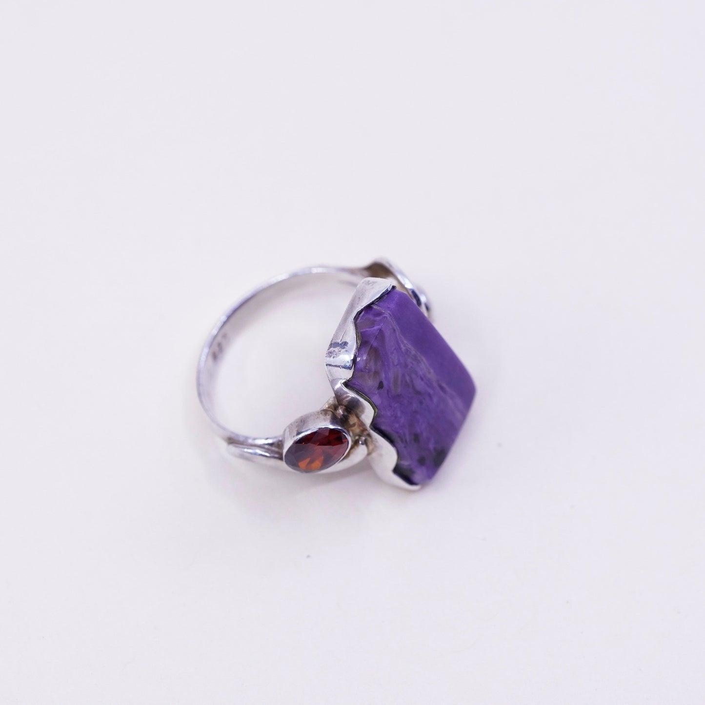 Size 9.25, vintage sterling 925 silver handmade ring with purple jasper ruby