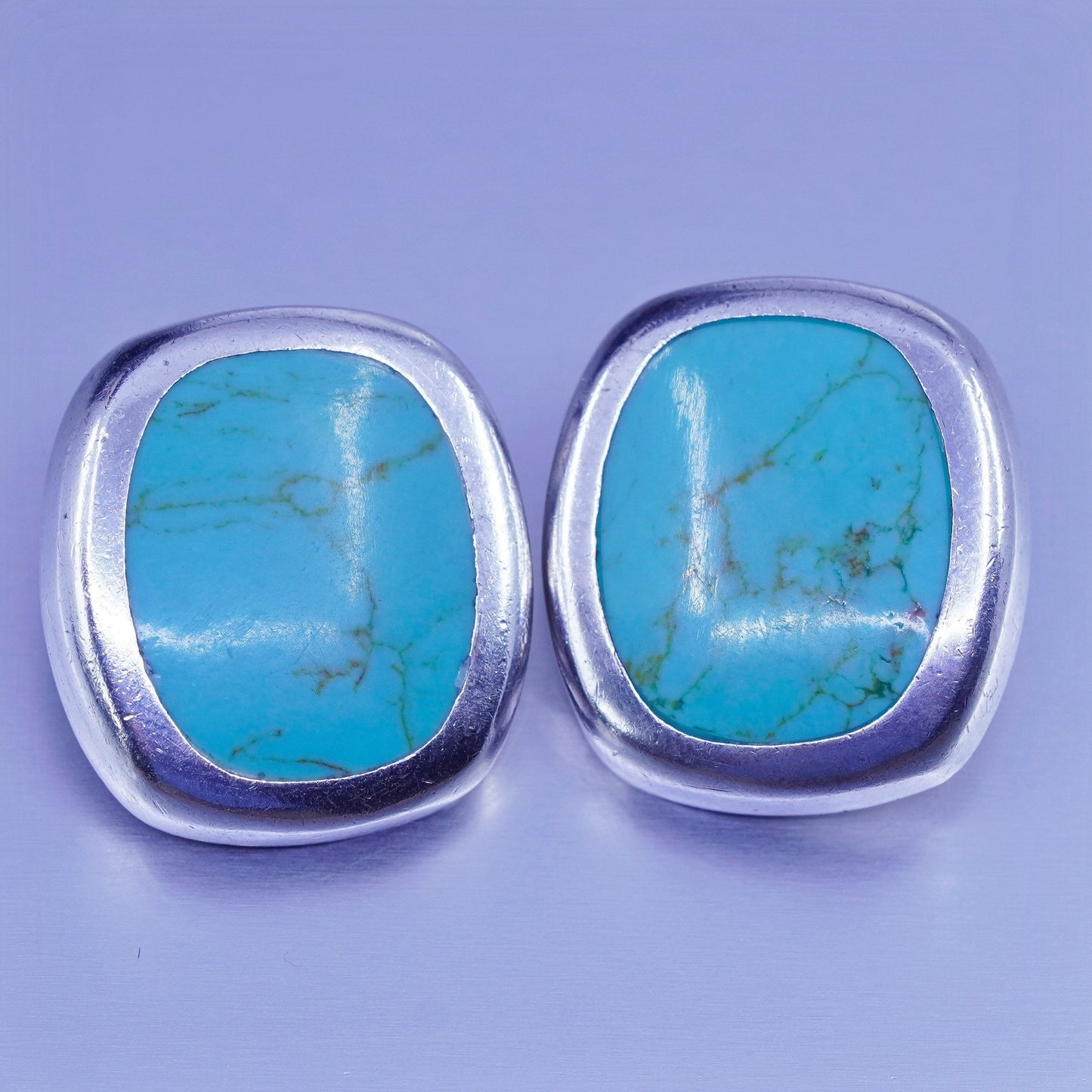 Mexico 925 silver handmade earrings, oval clip on with turquoise
