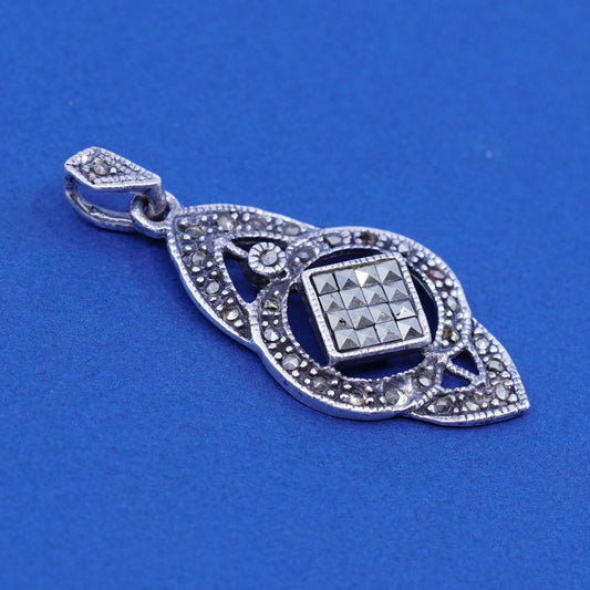 Vintage Sterling 925 silver handmade pendant with marcasite, stamped 925