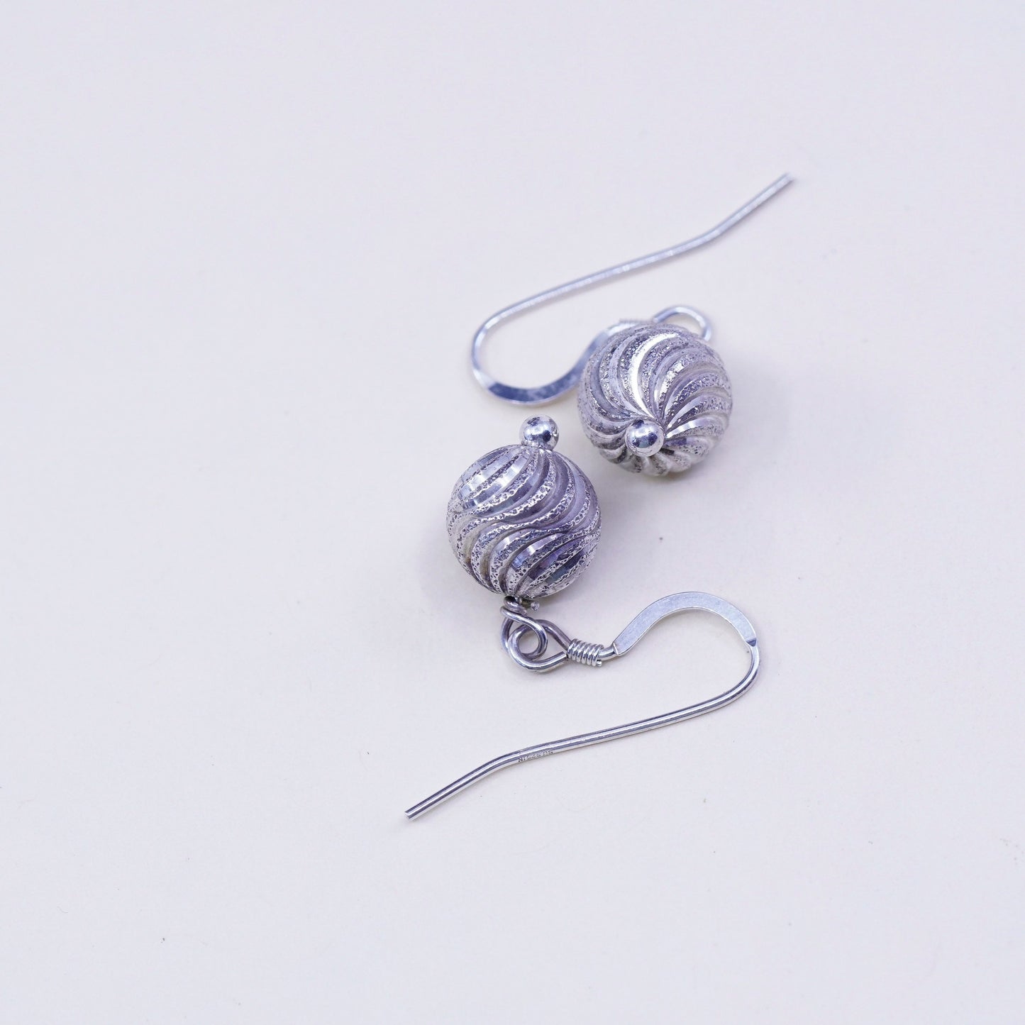 Vintage sterling silver handmade earrings, matte 925 textured beads