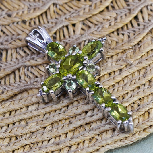Vintage Sterling 925 silver handmade cross pendant with peridot inlay