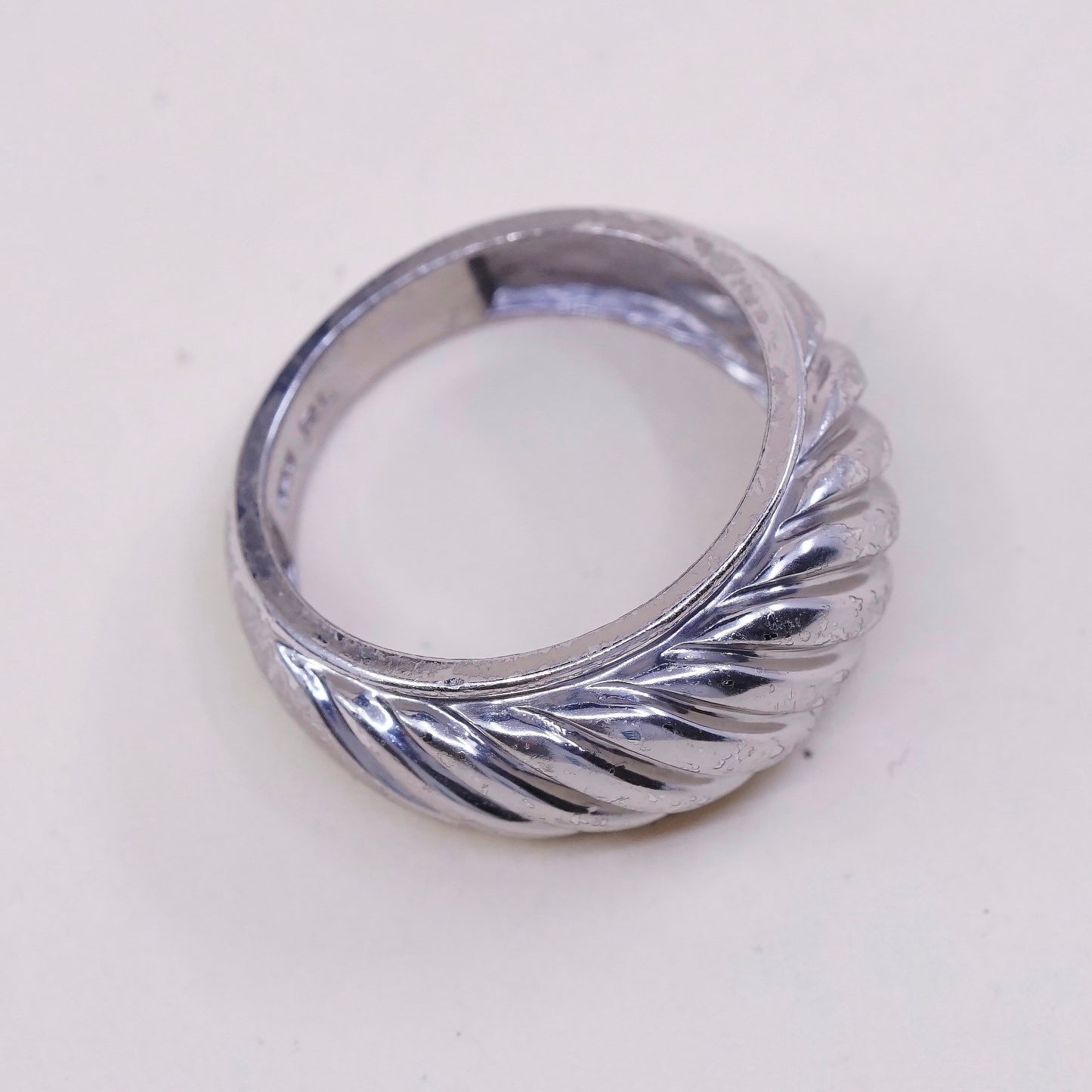 Size 7, VTG RL sterling 925 silver handmade ribbed ring statement band