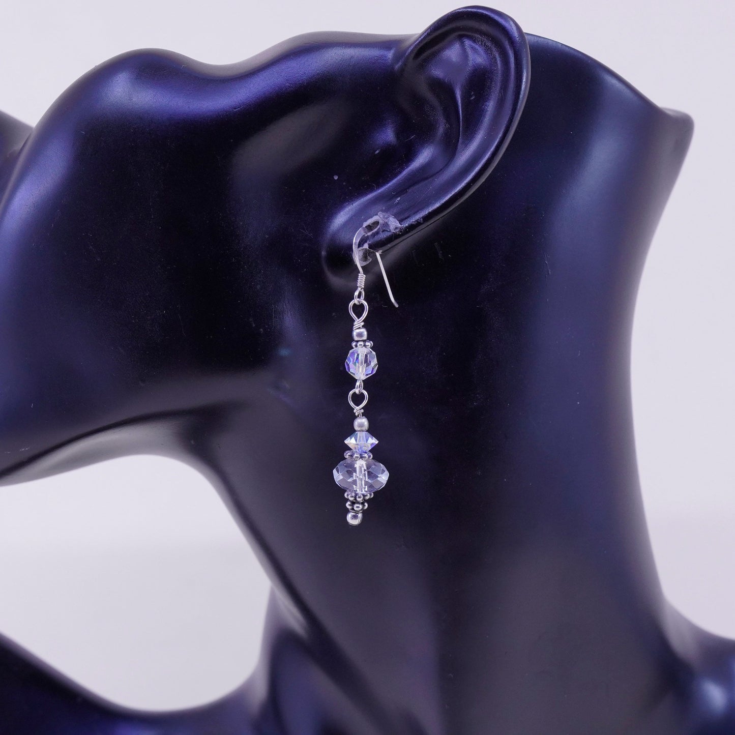 Vintage Sterling 925 silver handmade earrings with crystal