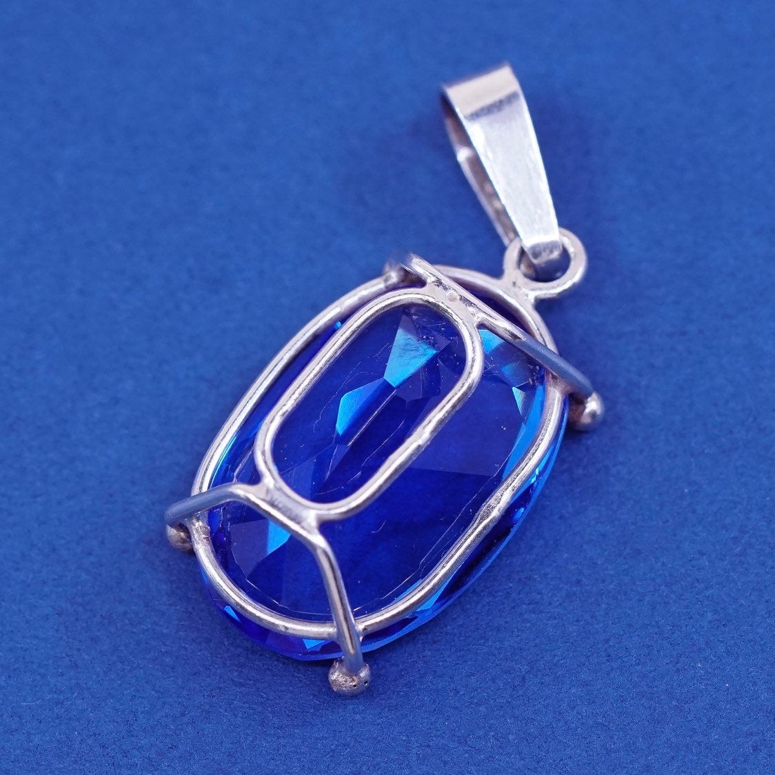 vtg sterling silver handmade pendant, 925 with blue topaz stone