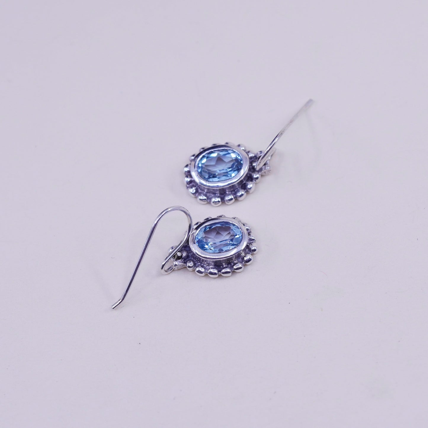 Vintage sterling 925 silver handmade earrings with topaz and beads around