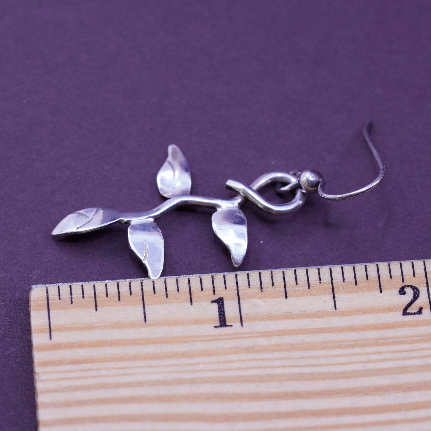 Vintage Sterling silver handmade earrings, 925 leafy vines drops