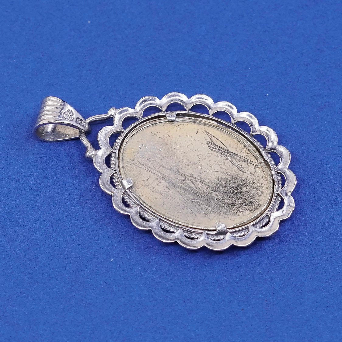 vtg IBB Two Tone sterling silver Handmade pendant, 925 lady girl portrait