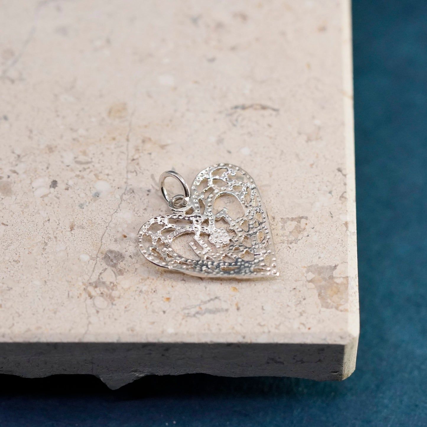 Vintage Sterling silver handmade pendant, 925 filigree heart