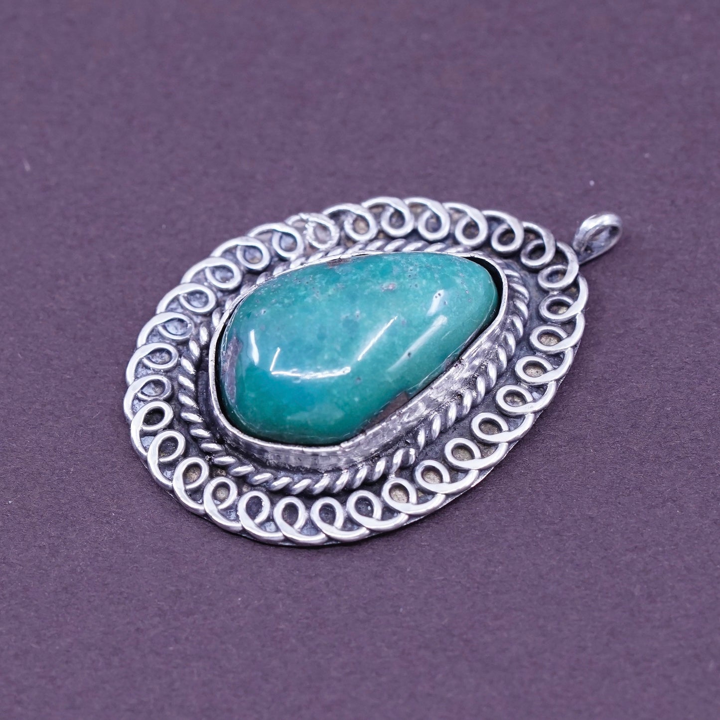 Vintage Sterling 925 silver handmade pendant with teardrop turquoise