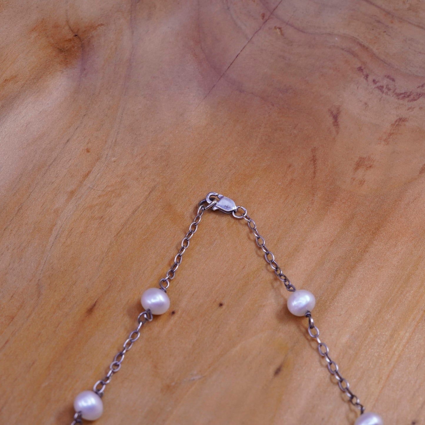 16”, vintage Sterling 925 silver handmade necklace with 6mm freshwater pearl