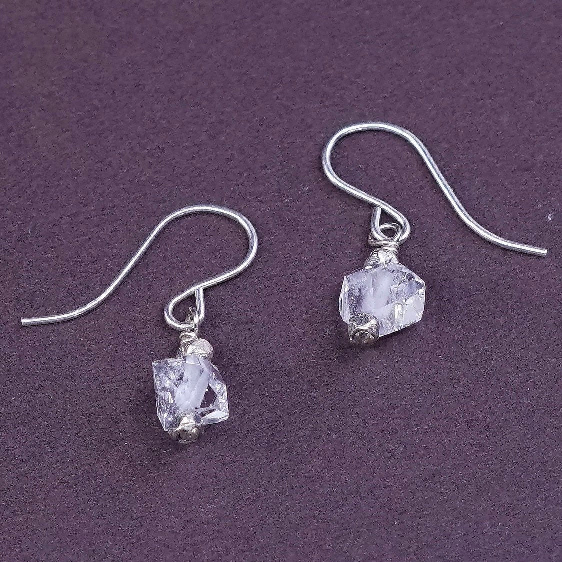 VTG Sterling silver handmade earrings, 925 w/ nugget Swarovski crystal