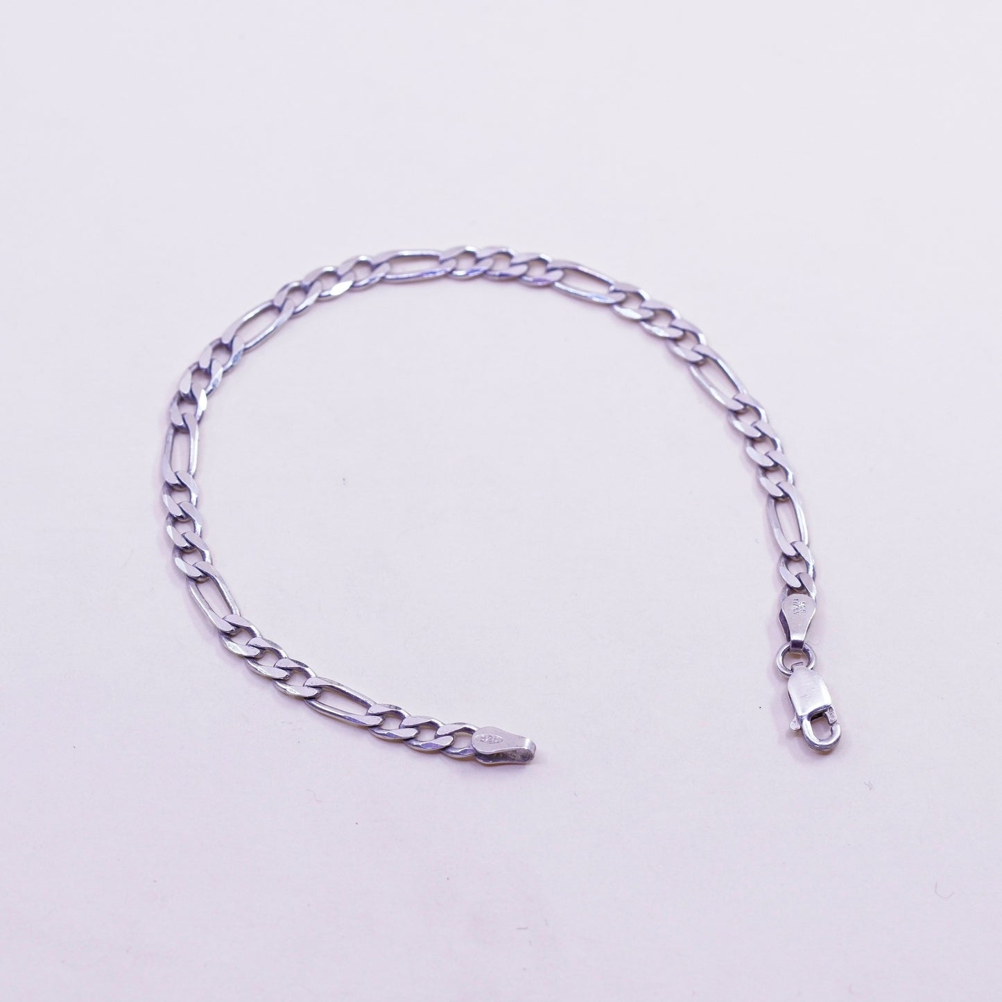 7”, 4mm, Vintage Italy sterling silver 925 chain, men’s figaro bracelet