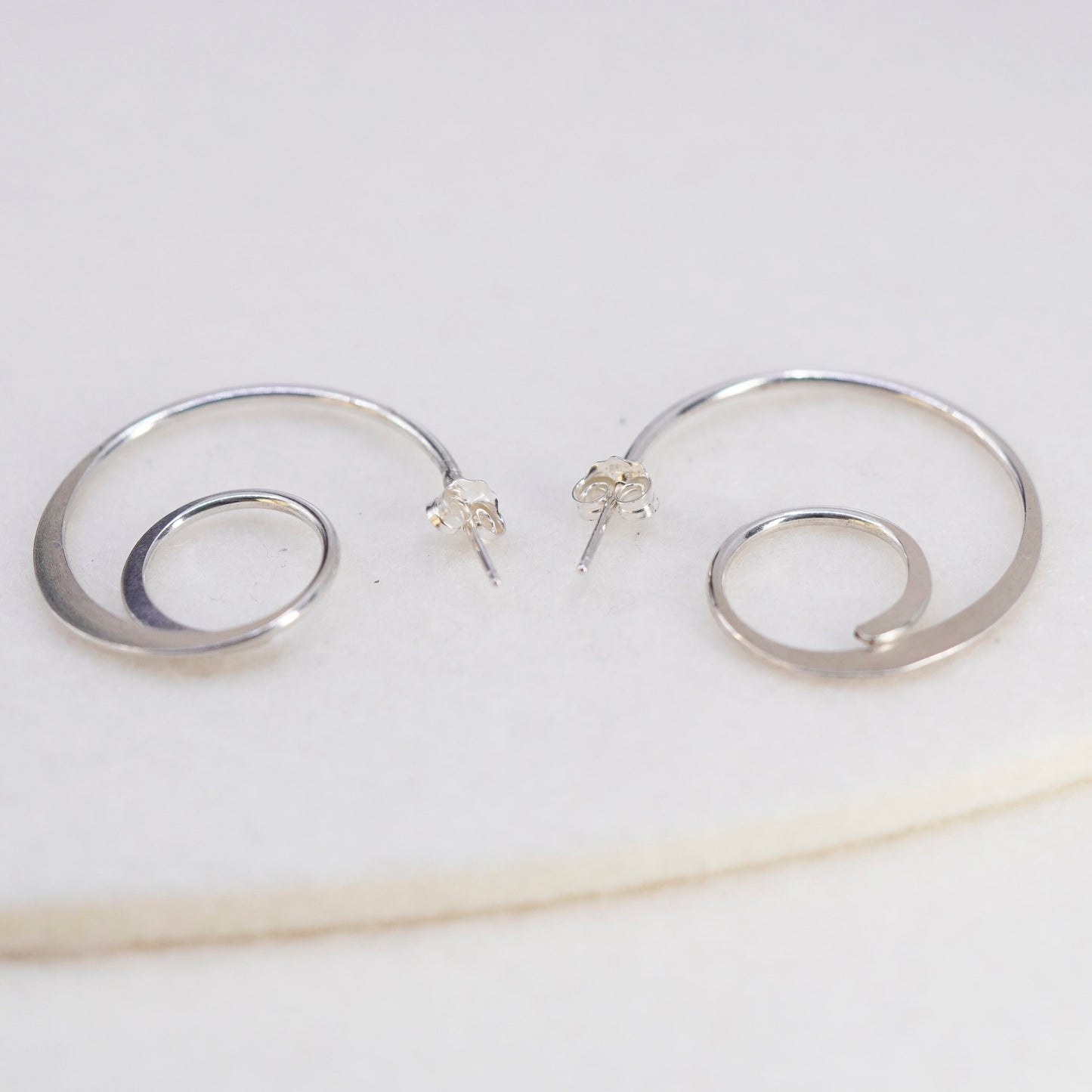 Vintage Sterling 925 silver handmade earrings, swirly studs