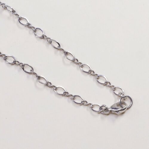 18” 4mm, Vtg 925 Sterling Silver Rombo chain Necklace W/ Checker Cut Rose Quaezt