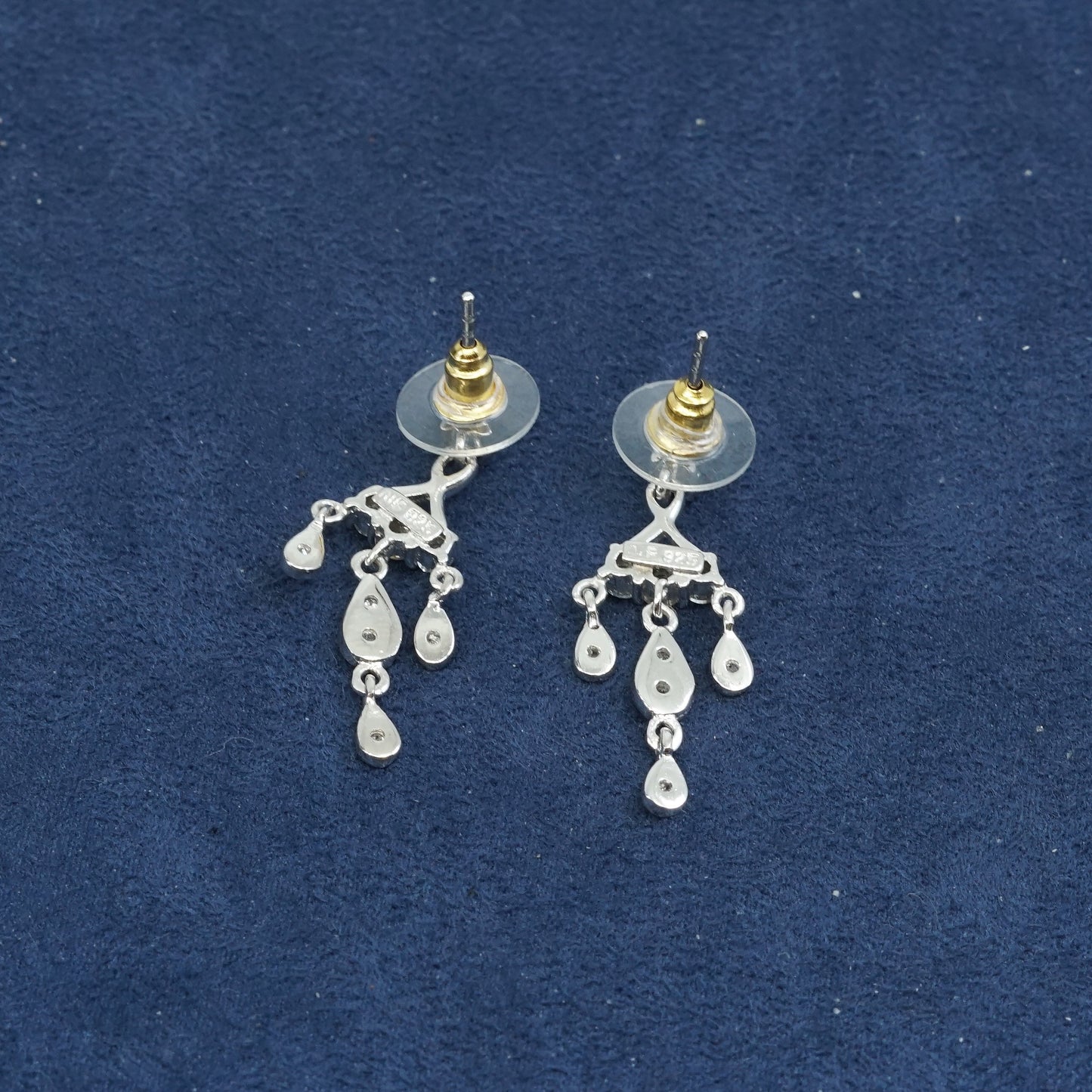 vtg sterling silver earrings, solid 925 silver with cz inlay, stamped 925