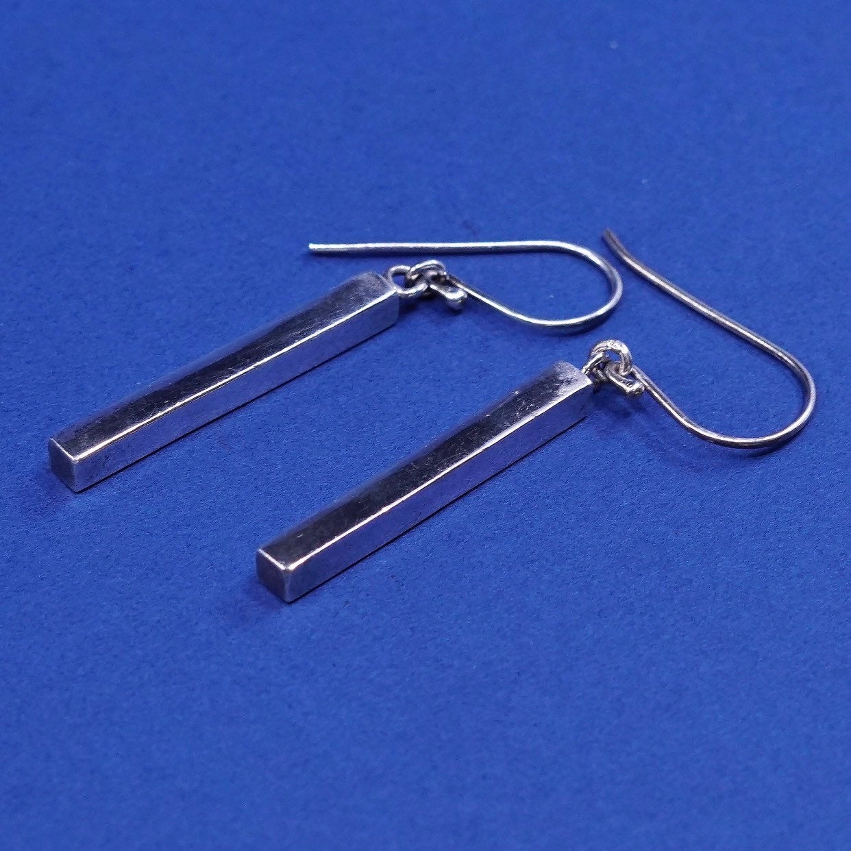 vtg Sterling silver Handmade earrings, 925 long tube shaped Dangles