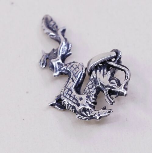 Vtg sterling 925 silver Handmade Orient Dragon Pendant Charm, Silver Twsted