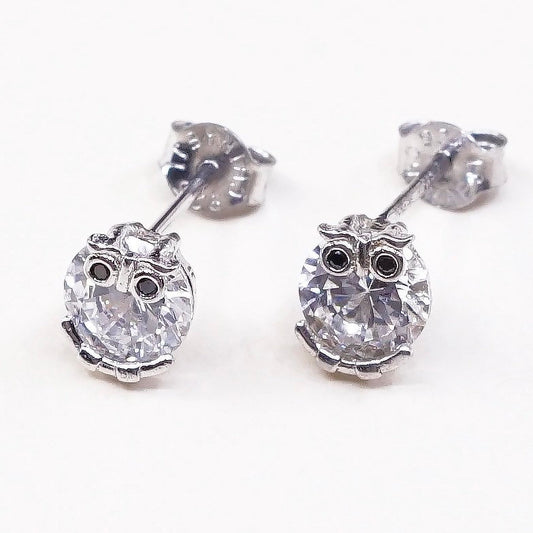 VTG sterling silver cz owl bird studs, fashion minimalist earrings