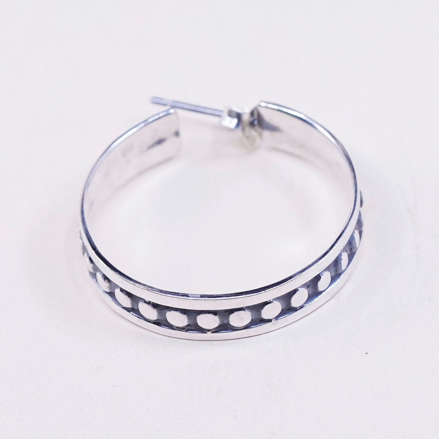 1”, Vintage mexico sterling silver wide hoops, 925 huggie earrings with beads