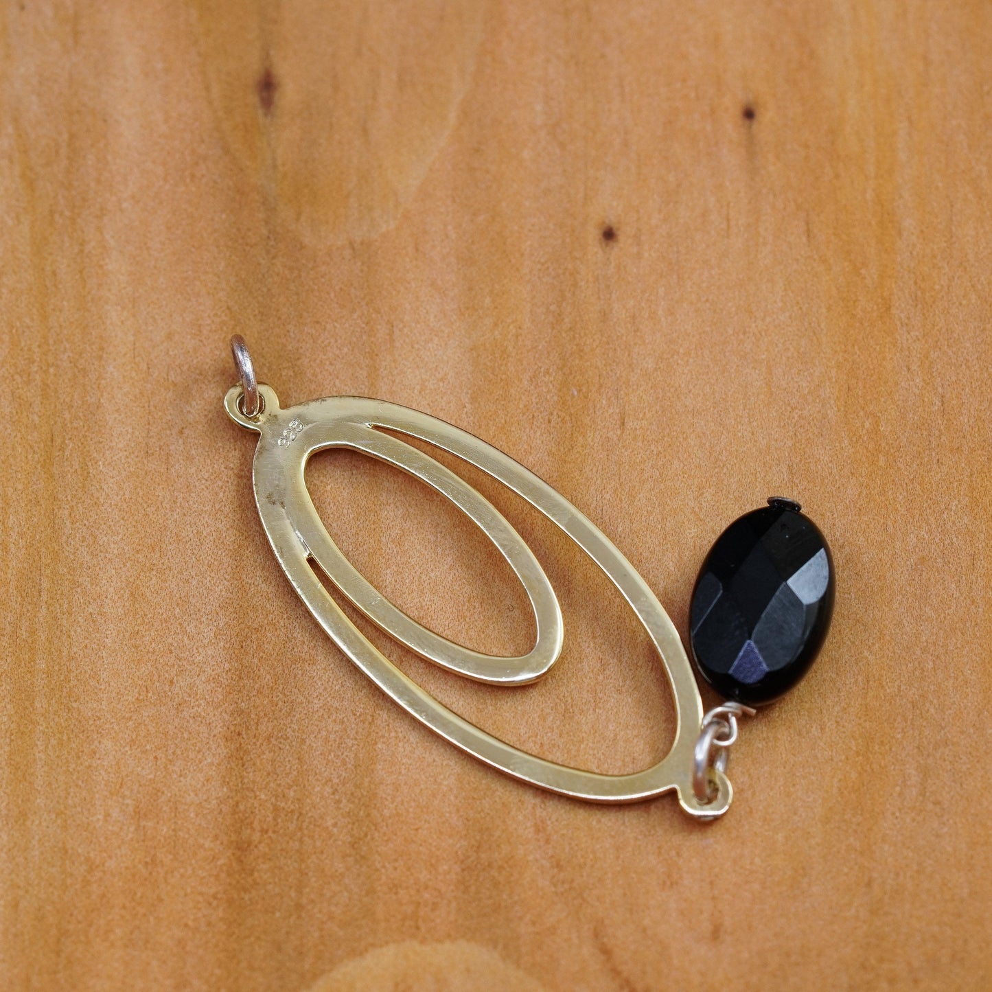 vermeil gold over Sterling silver pendant, 925 oval with obsidian