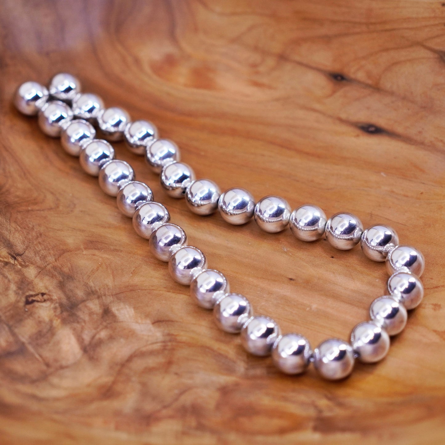 22” 15mm, vintage Sterling silver handmade necklace, huge 925 beads chain