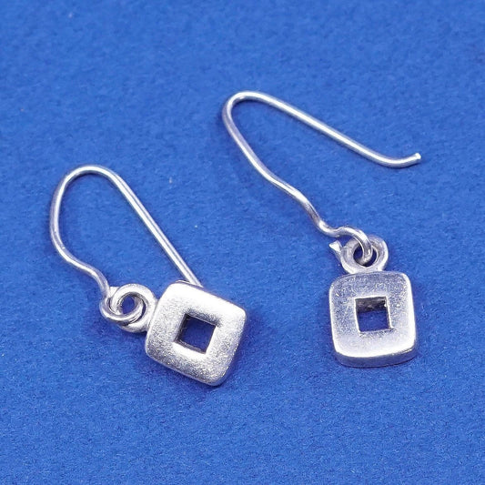 vtg sterling silver handmade earrings, 925 w/ square drops