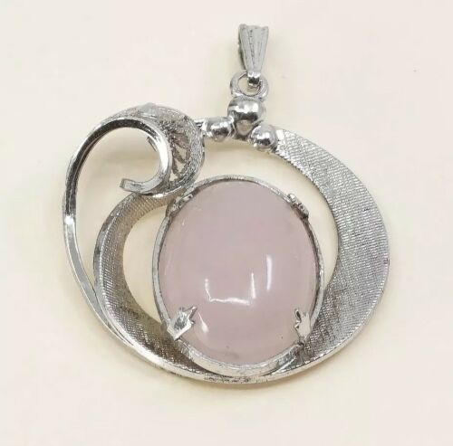 Vtg Sterling Silver Handmade Filigree Pendant W/ Pink Quartz, stamped FFF Ster