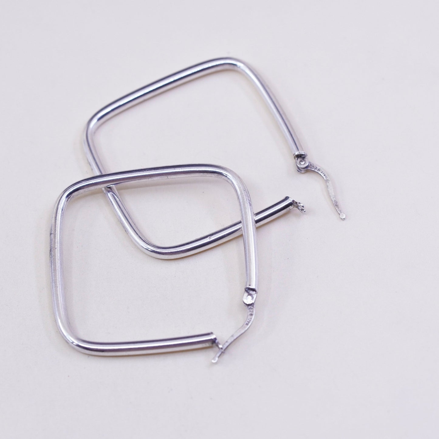 1.5” Vintage sterling silver loop earrings, square minimalist primitive hoops