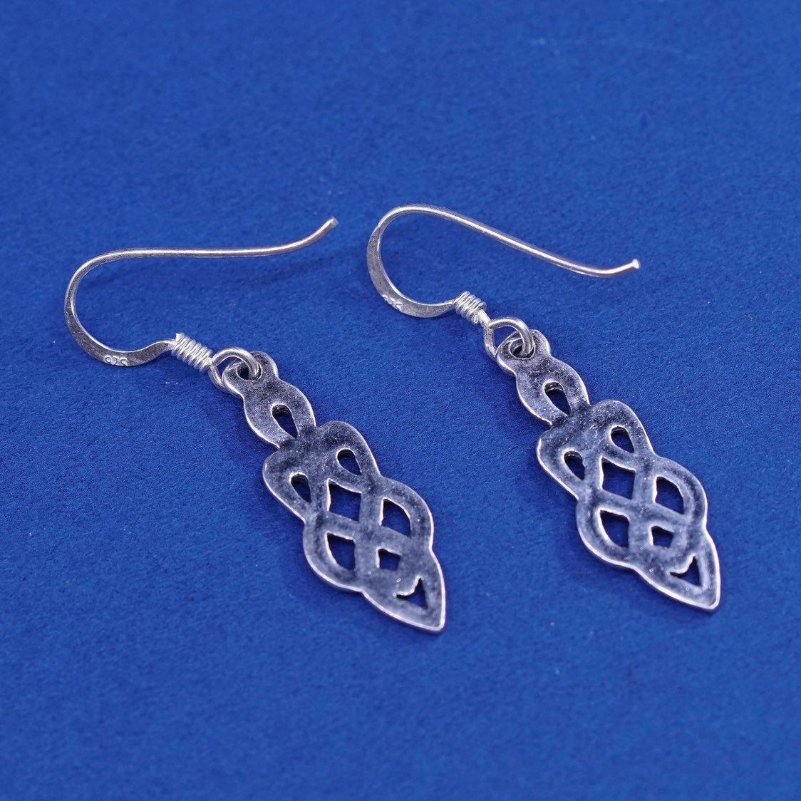 vtg sterling silver handmade earrings, 925 filigree knot Irish drop