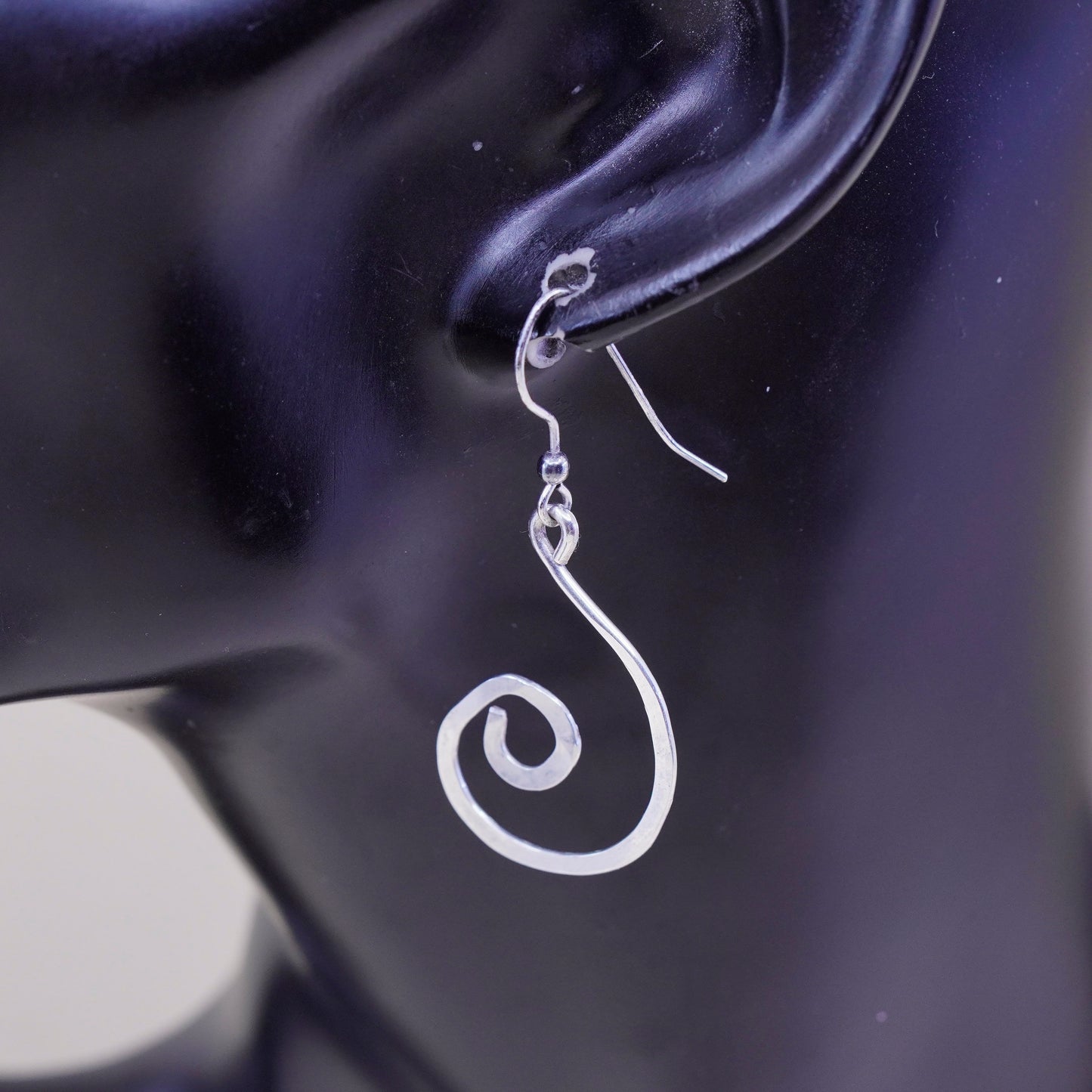 Vintage Sterling silver handmade earrings, 925 swirl drop