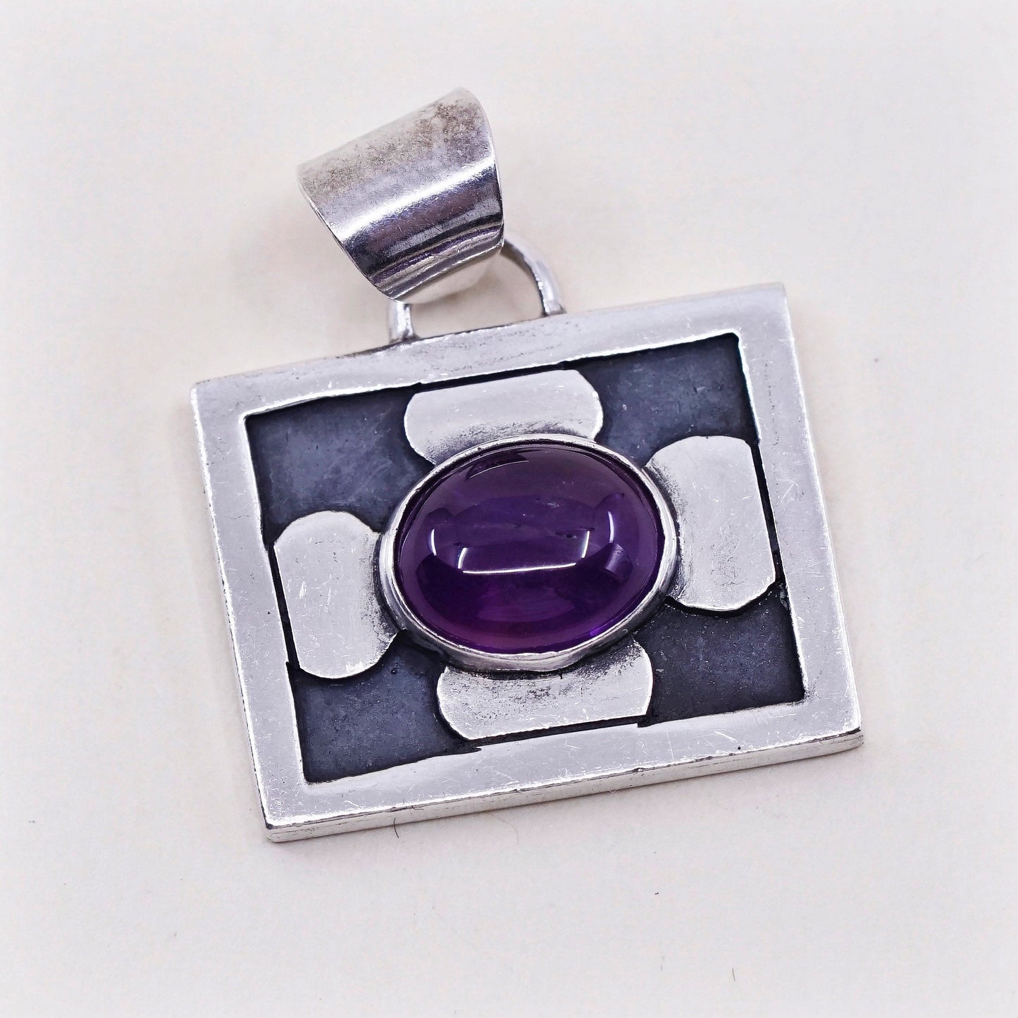 vintage sterling 925 silver handmade pendant with amethyst, shiny