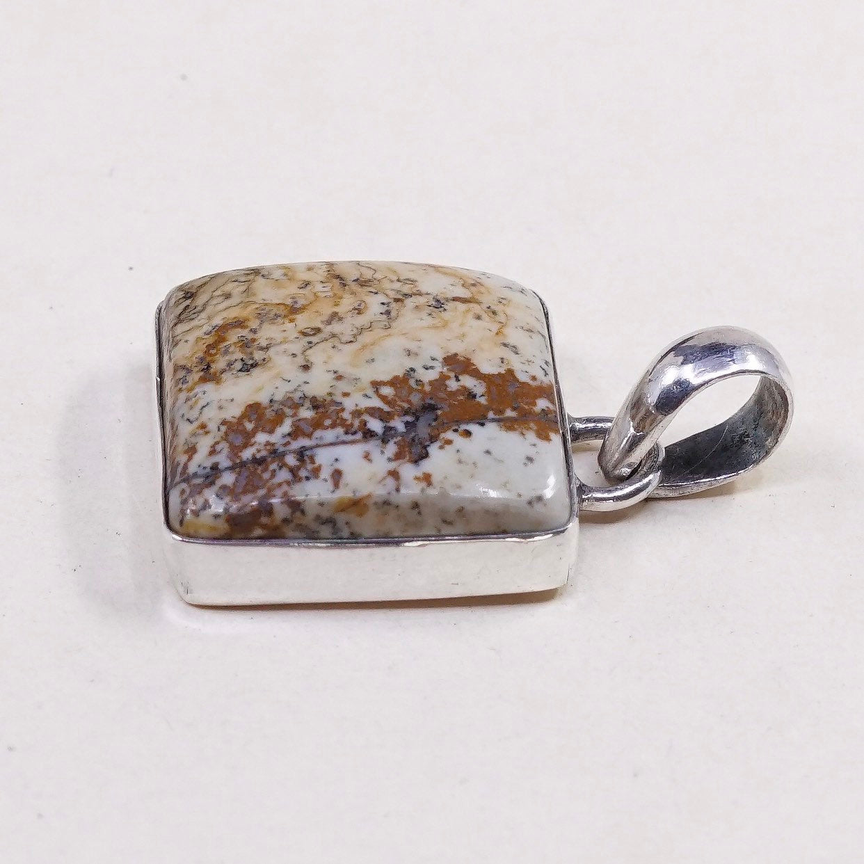 VTG sterling silver handmade pendant, solid 925 silver with square jasper