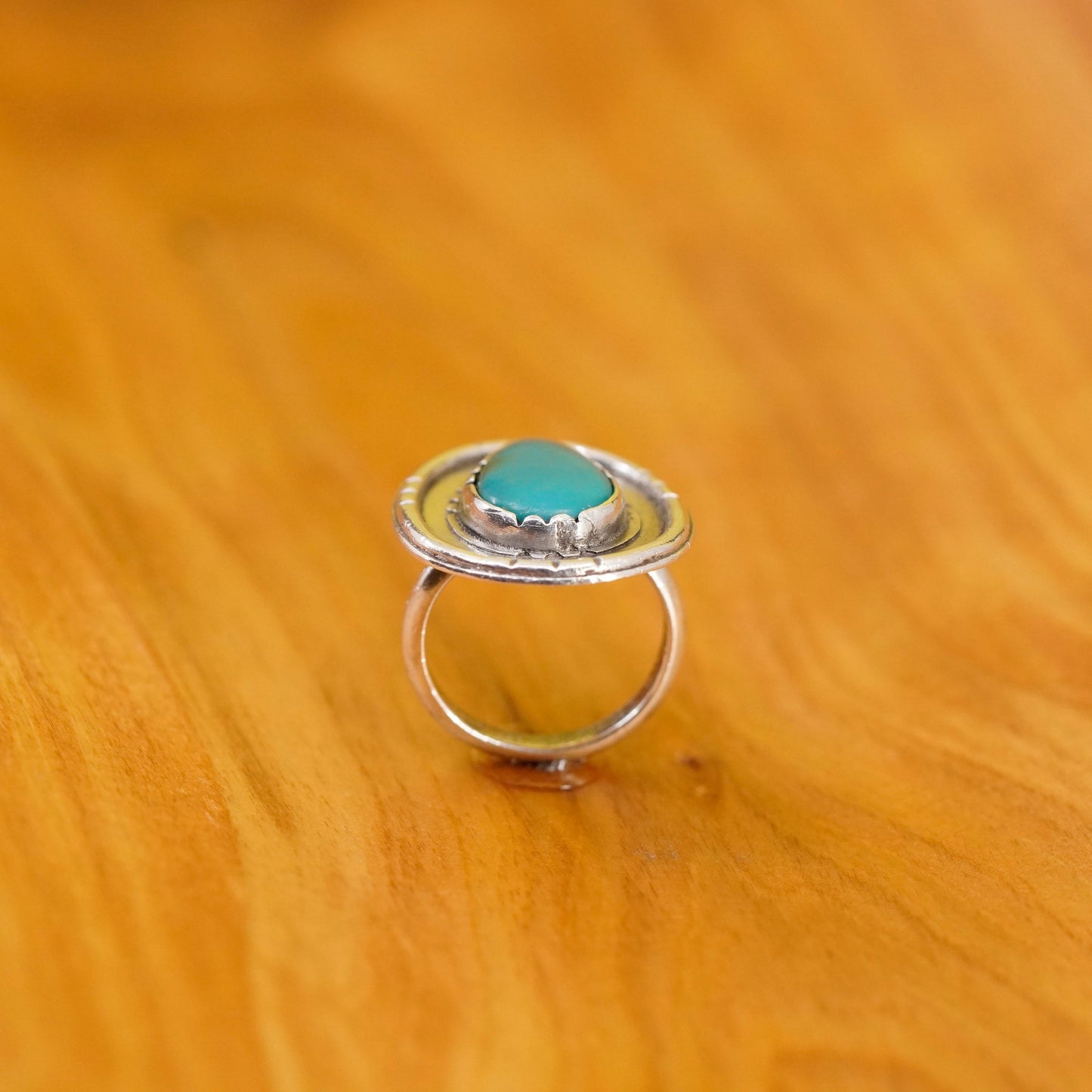 Size 4.5, vintage Sterling 925 silver handmade ring with teardrop turquoise