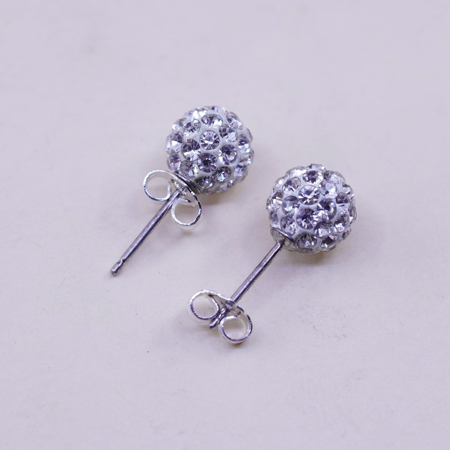 Vintage sterling silver handmade earrings, 925 silver studs with cluster cz