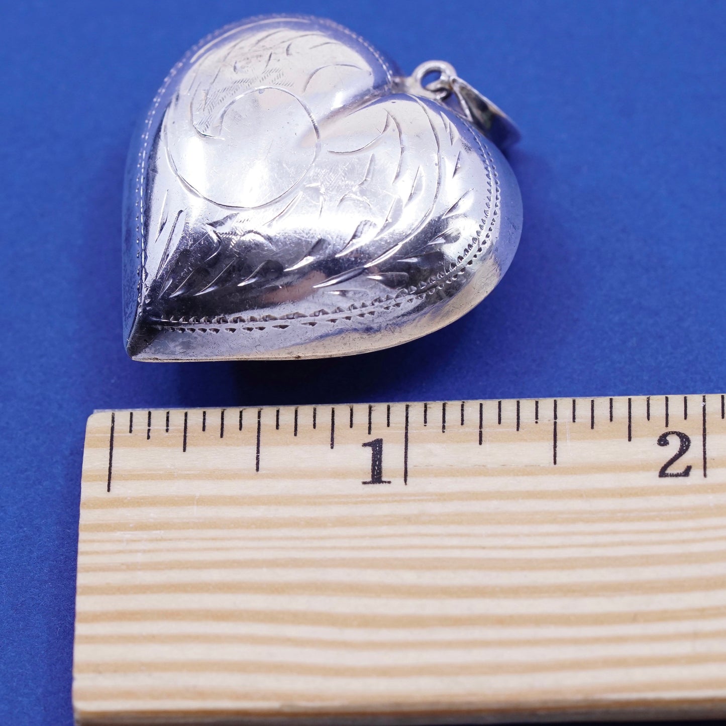 Vintage Sterling silver handmade pendant, puffy textured 925 silver heart