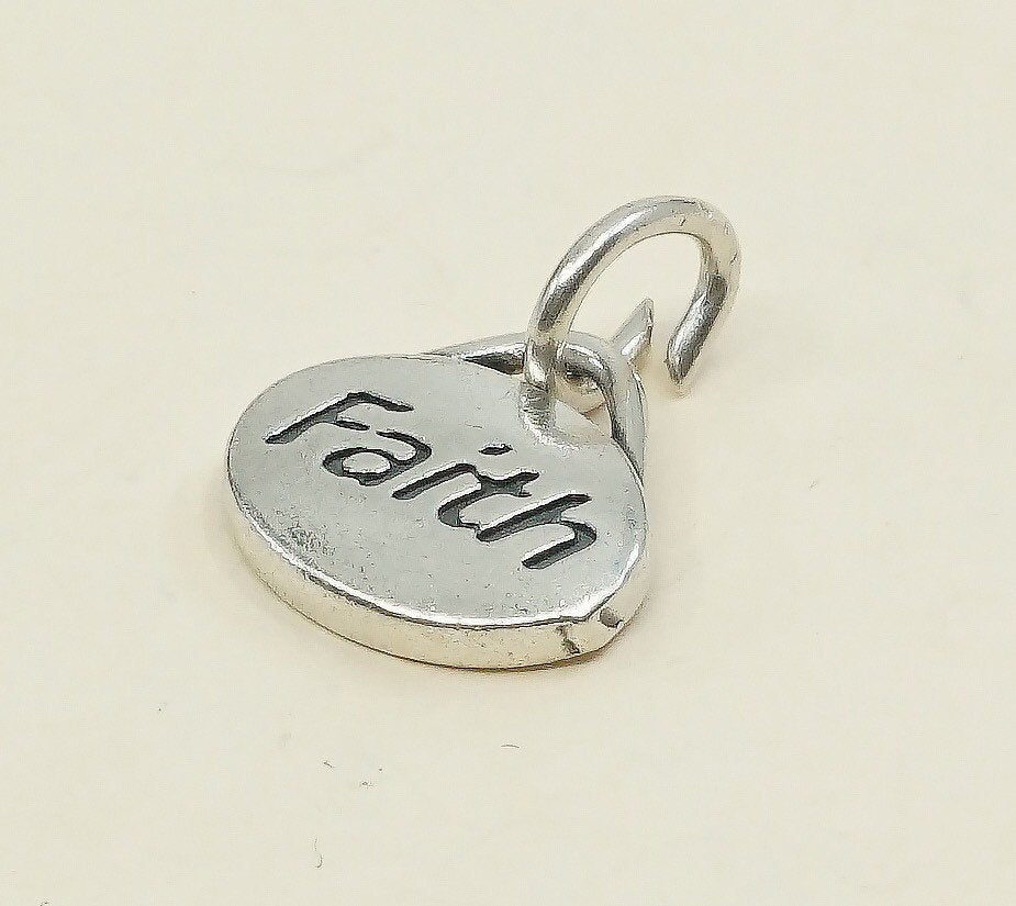 VTG sterling silver charm, 925 silver pendant with "faith" embossed