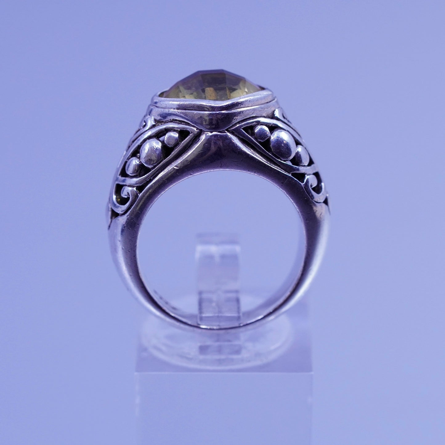 Size 7 vintage designer Sterling 925 silver handmade filigree ring citrine Bali