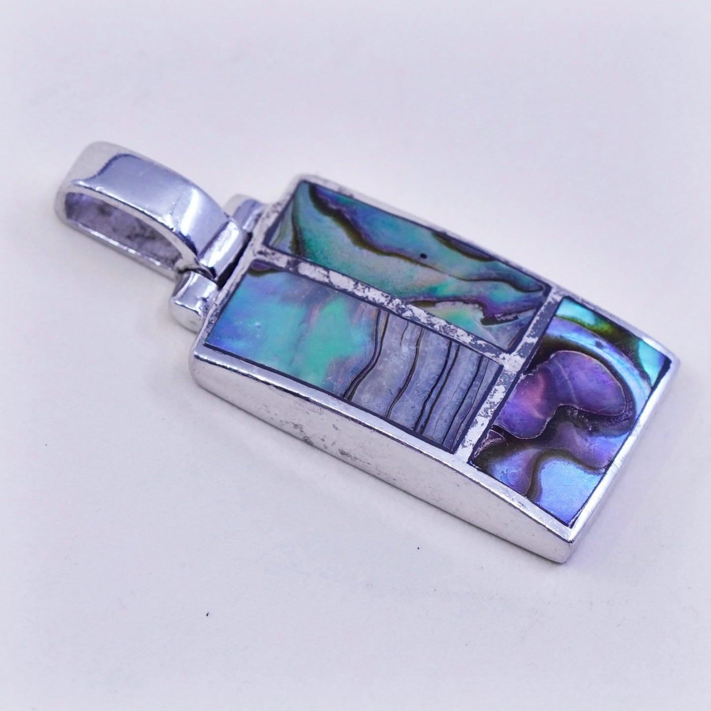 Vintage sterling 925 silver handmade pendant, with long abalone
