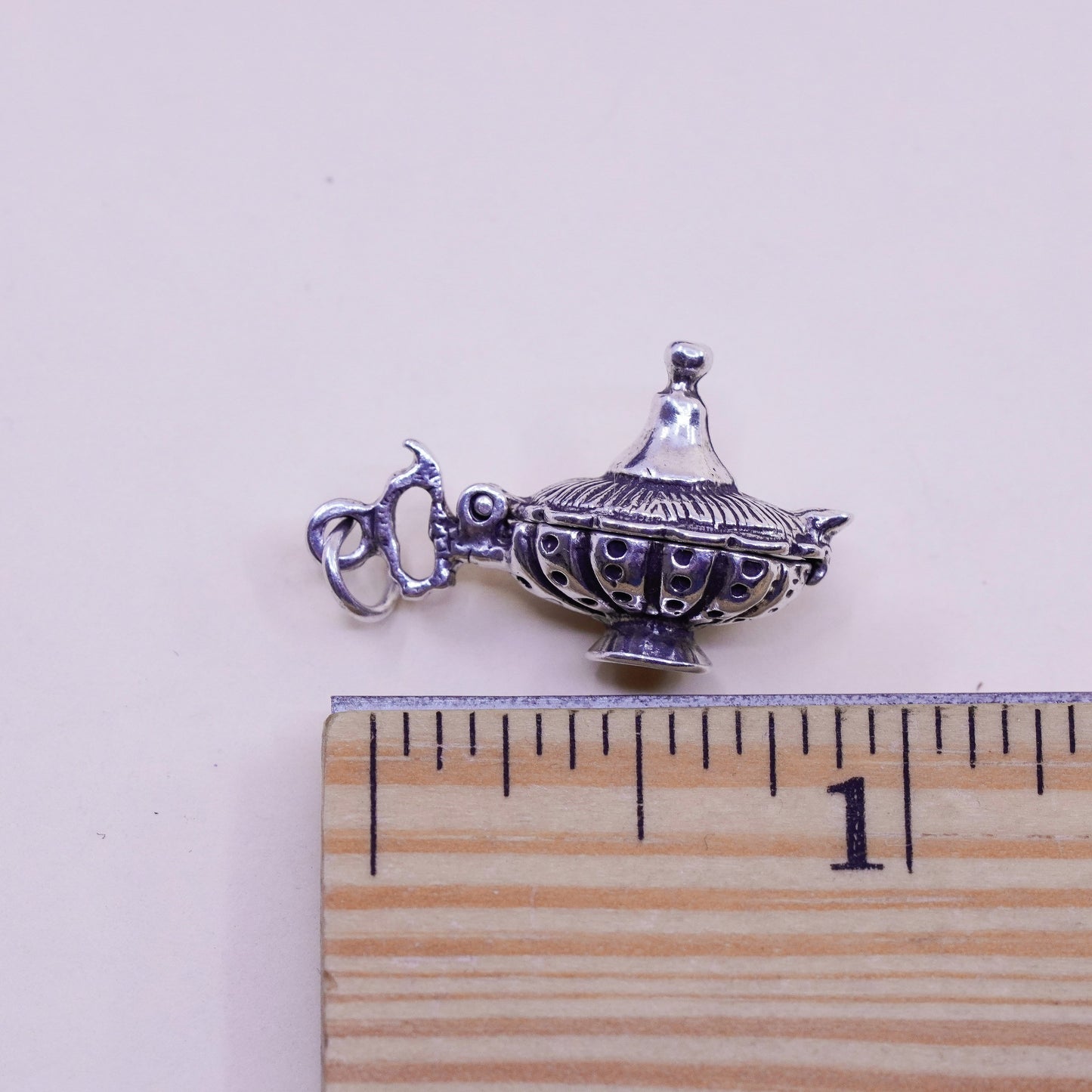 Vintage Sterling silver handmade prayer box pendant, 925 tea pot locket charm