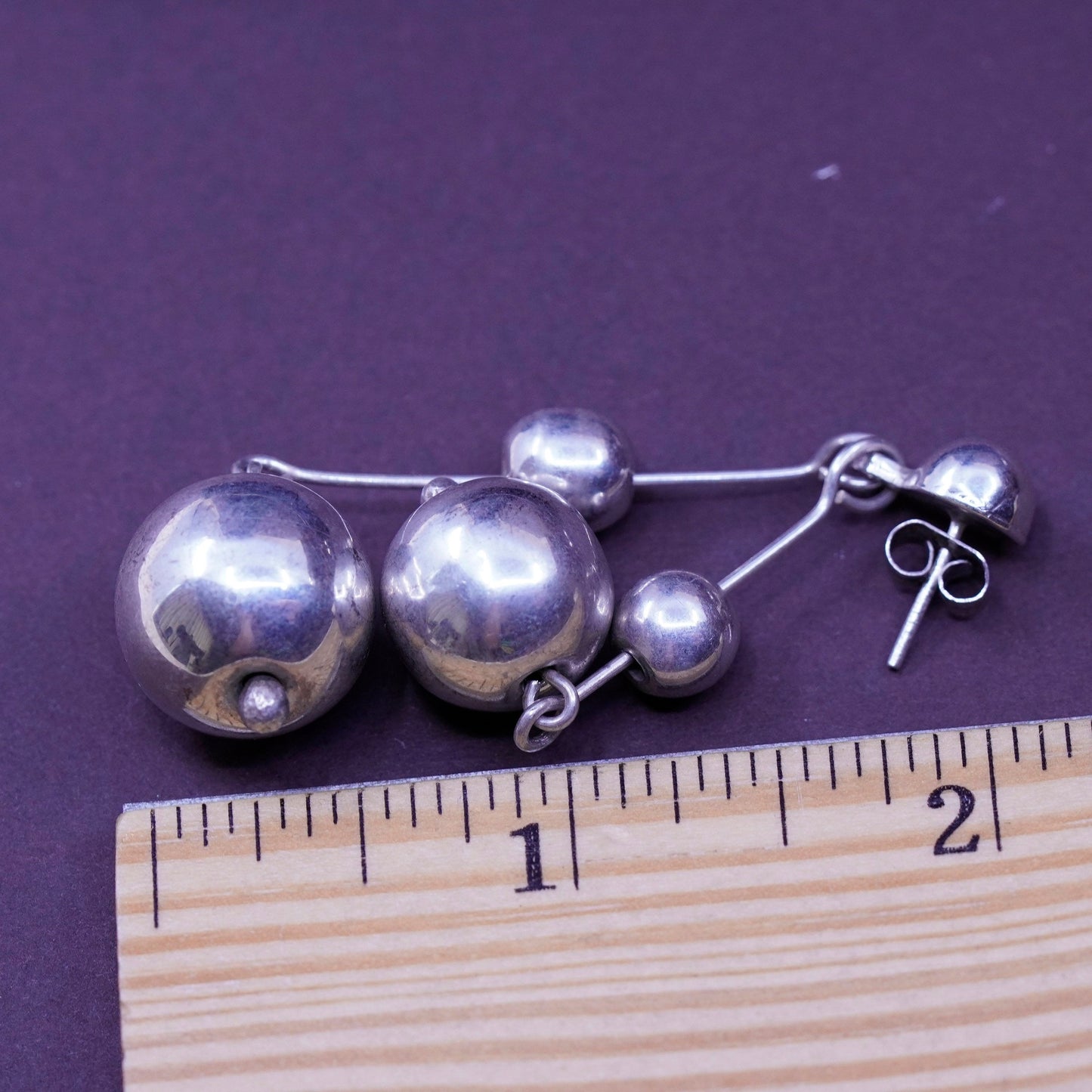 Vintage Mexico Sterling silver handmade earrings, 925 beads drops