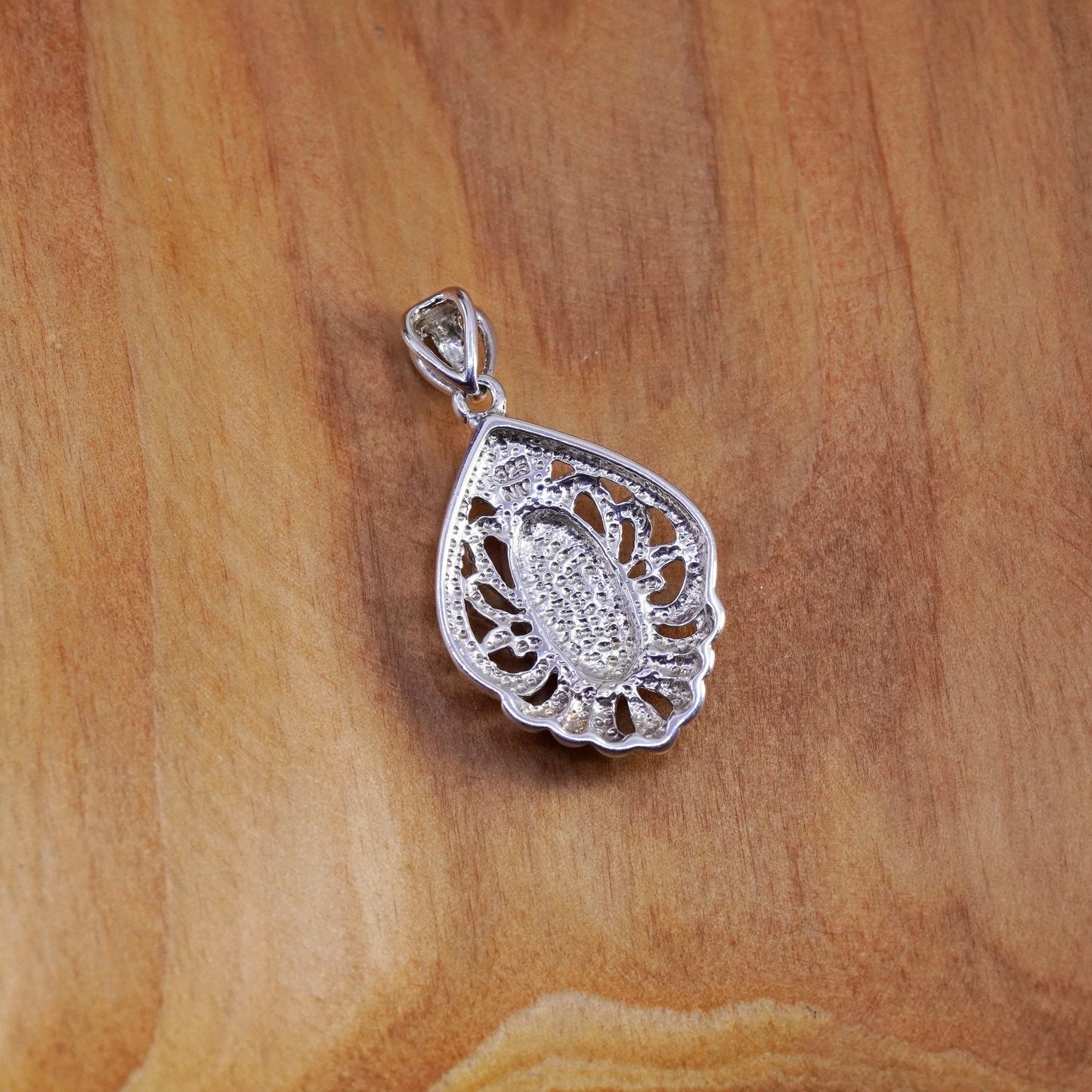 Vintage Sterling silver handmade pendant, 925 filigree pendant mother of pearl