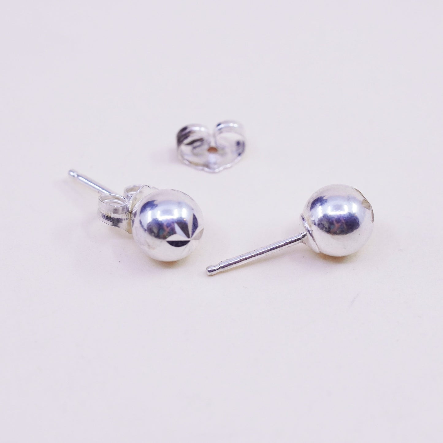 5mm, Vintage sterling silver sphere studs, handmade 925 earrings with star