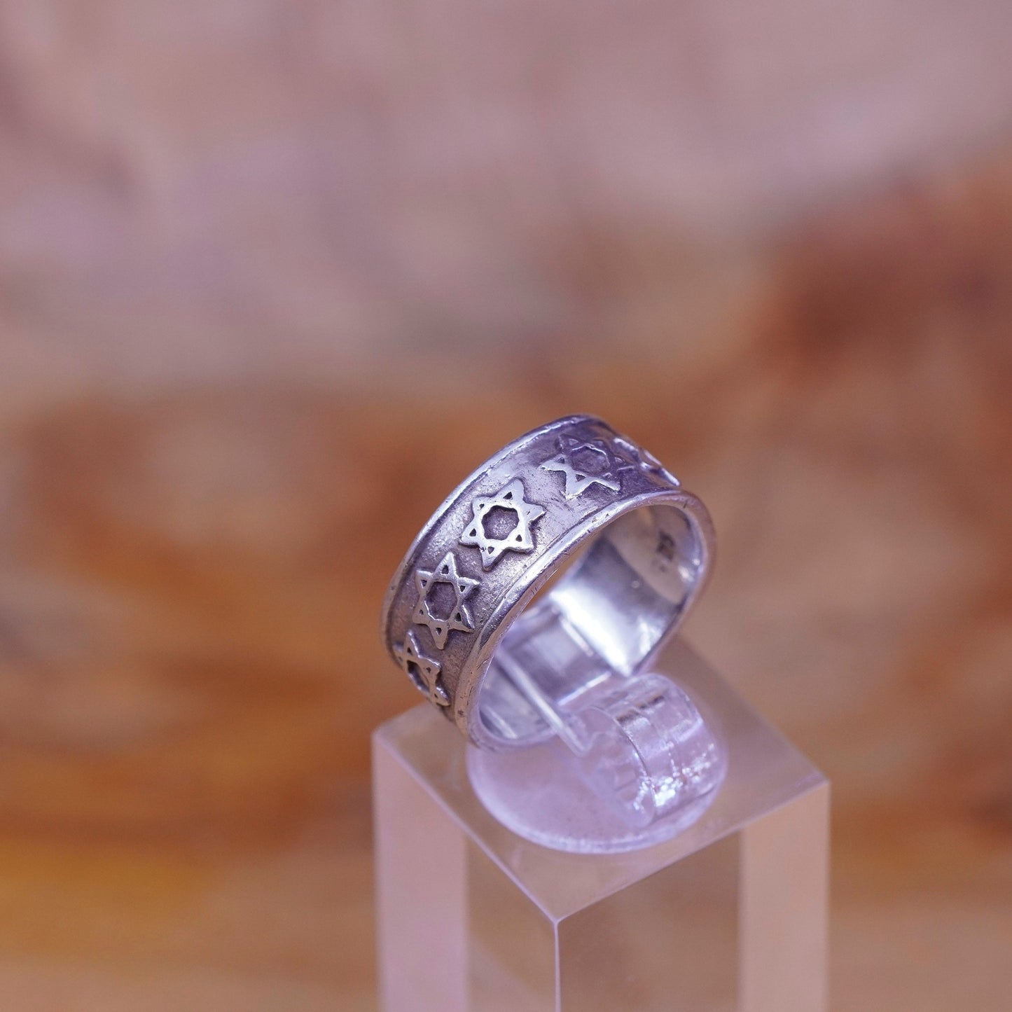 Size 4.75, vtg hopi Sterling silver handmade ring 925 relief star hexagram band