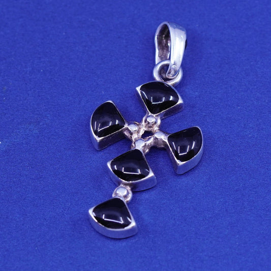 Vintage Italy sterling silver handmade pendant, 925 cross w/ black resin inlay