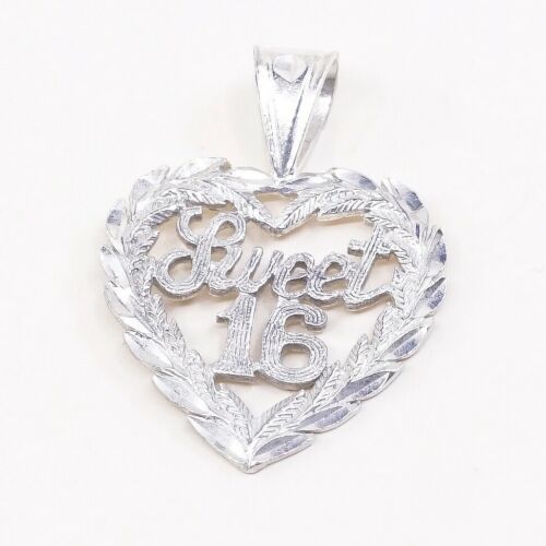 Veg sterling silver handmade pendant, Filigree 925 heart charm W/ Sweet 16