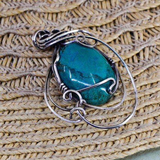 Southwestern Sterling silver handmade pendant, 925 wired with turquoise