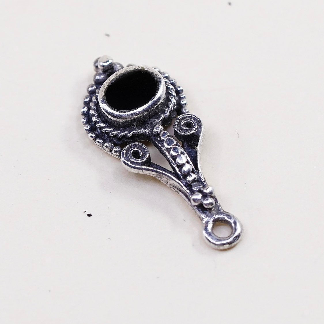 VTG sterling sterling silver handmade pendant, 925 charm with obsidian beads