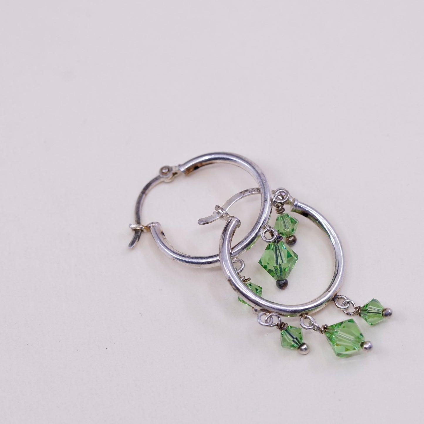 0.75”, Vintage sterling silver loop earrings, primitive hoops with peridot