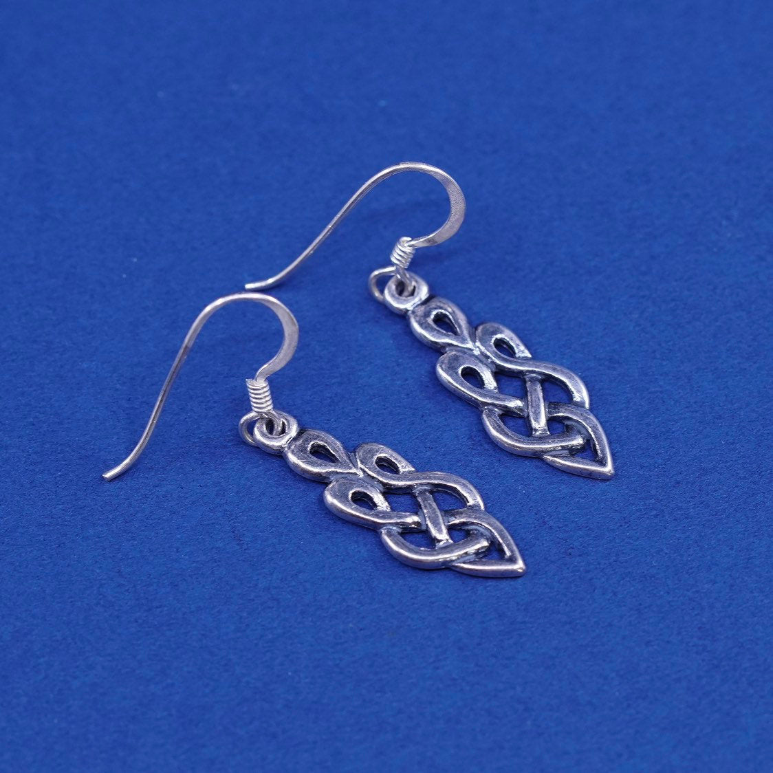 vtg sterling silver handmade earrings, 925 filigree knot Irish drop